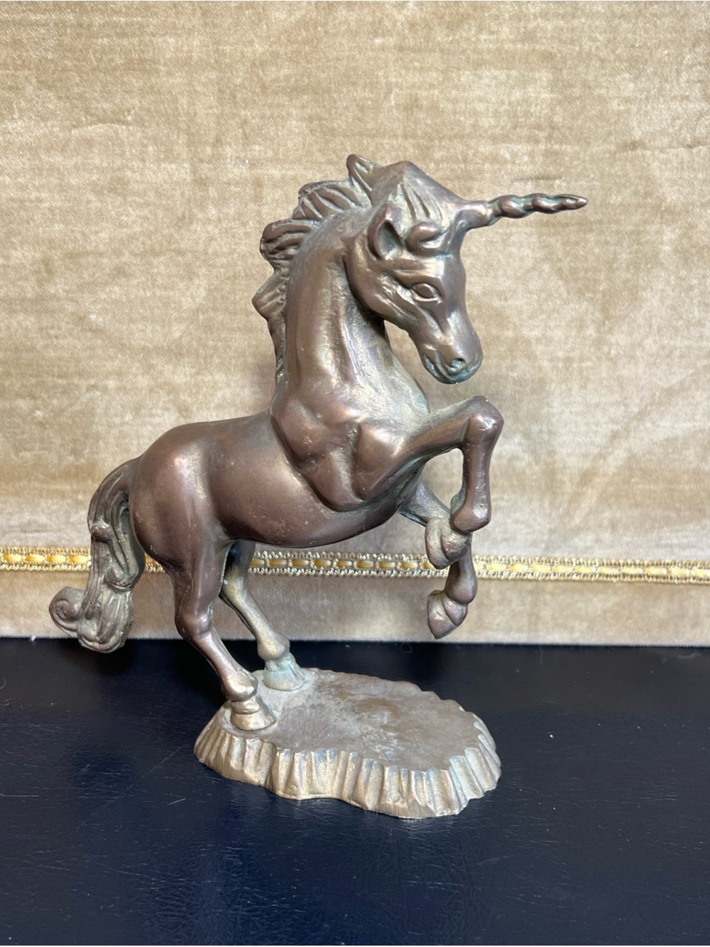 Vintage Brass Unicorn Mythical Horse Rearing up Statue Paperweight Figurine 7”